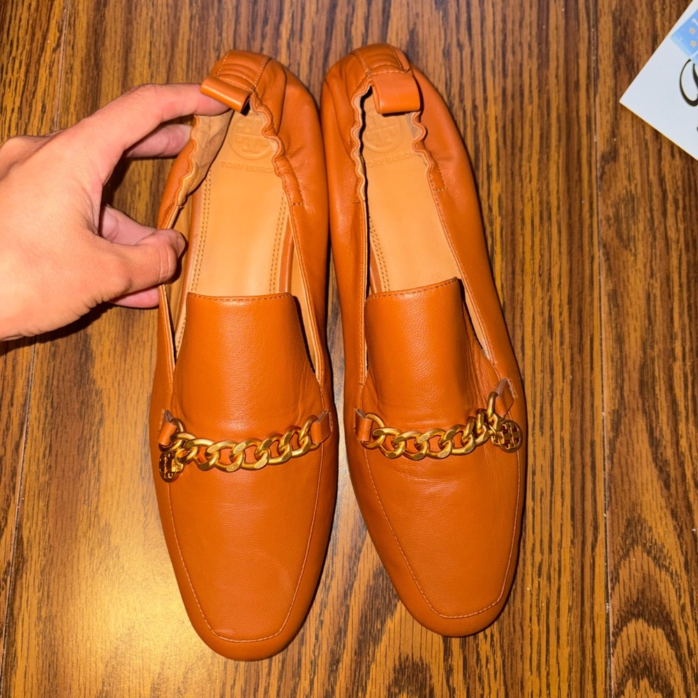 Tory Burch Brown and Gold Slip-On Loafers